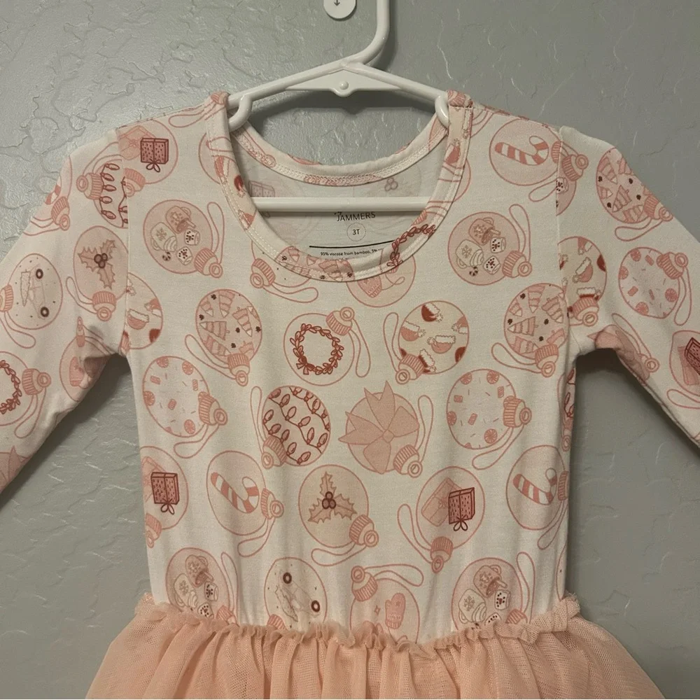 In My Jammers blush ornament christmas tiered tutu bamboo dress size 3T
